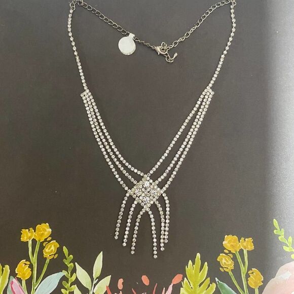 Rhinestone Waterfall Statement Necklace - Picture 2 of 3